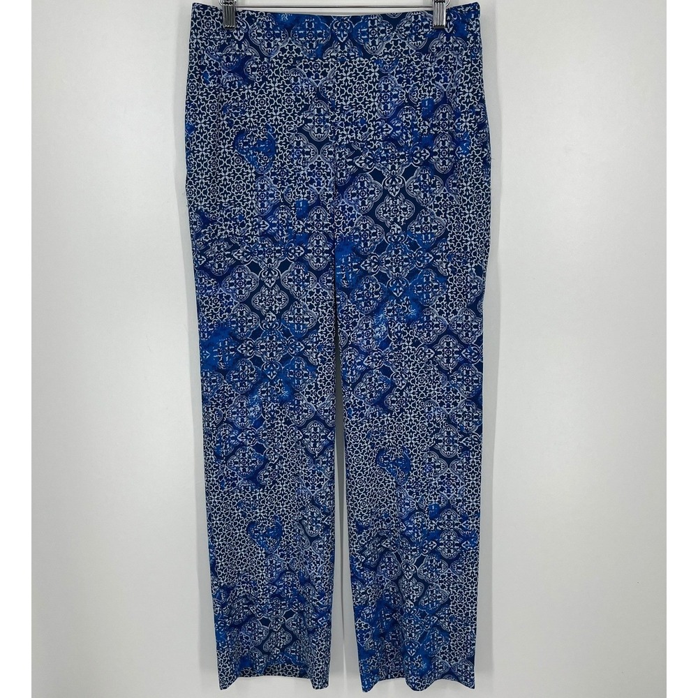Banana Republic Sloan Fit Pants 8R Blue White Medallion Tile Print Straight Leg